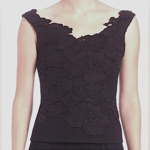 Bailey 44 Taylor top Black lace Illusion neckline Sleeveless Stretch Size M